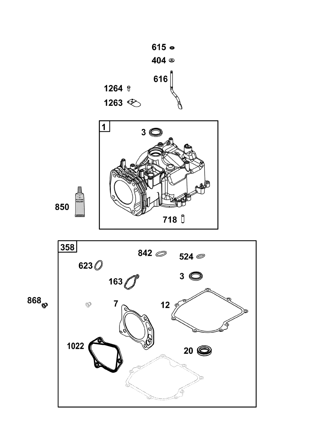 Cylinder Group Diagram and Parts List for 093J02-0016-H5 020000 - 09Z999 Briggs and Stratton Engine